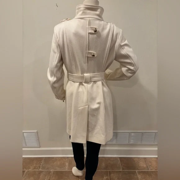 Guess Wool Blend Asymmetrical Cream Colored Wrap Coat, Size XL - Picture 10 of 16